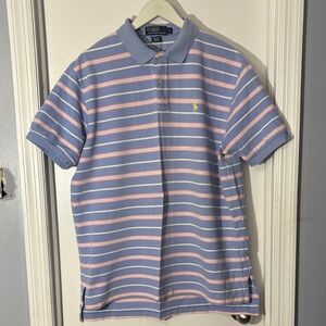 Polo by Ralph Lauren Light Blue Polo with Pink Stripes Men’s sz. L EUC